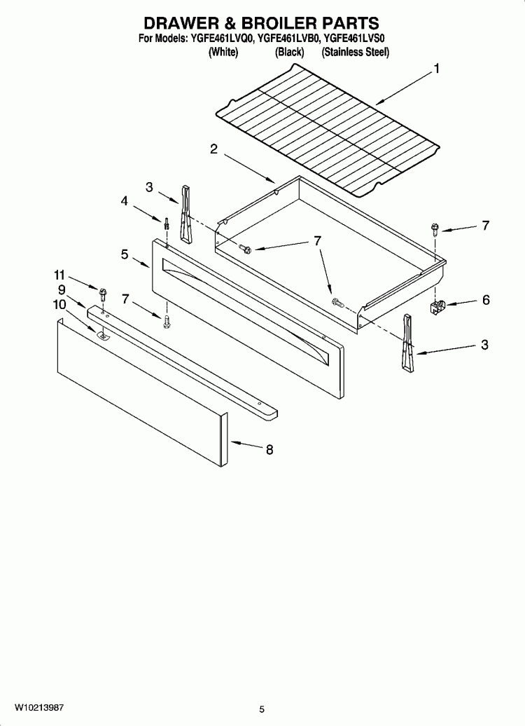DRAWER & BROILER PARTS Diagram and Parts List for YGFE461LVQ0  Whirlpool Range