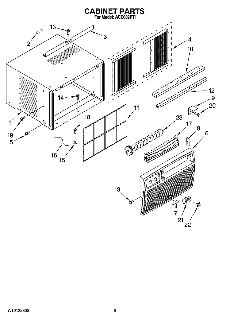 CABINET PARTS Diagram and Parts List for ACE082PT1  Whirlpool Air Conditioner