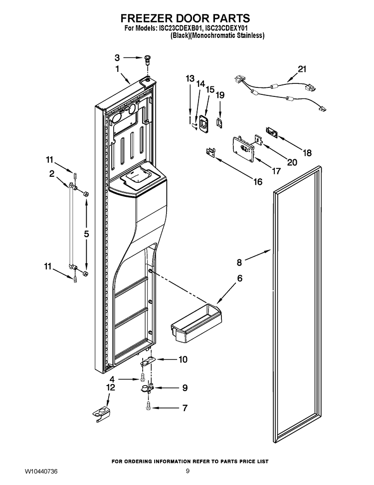 FREEZER DOOR PARTS Diagram and Parts List for ISC23CDEXY01  Whirlpool Refrigerator
