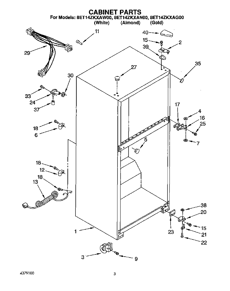 CABINET Diagram and Parts List for 8ET14ZKXAG00  Whirlpool Refrigerator