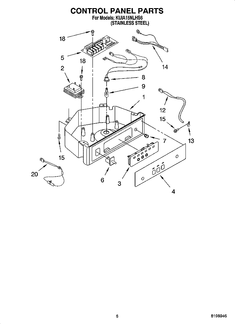 CONTROL PANEL PARTS Diagram and Parts List for KUIA15NLHS6  KitchenAid Ice Maker