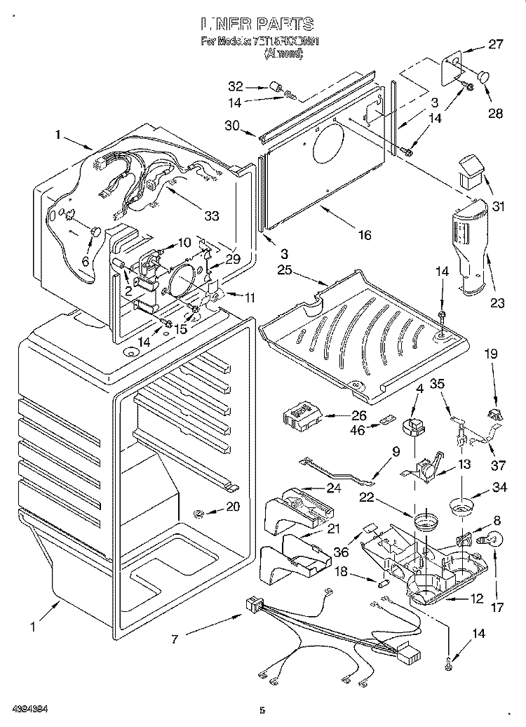 LINER Diagram and Parts List for 7ET18PKXDN01  Whirlpool Refrigerator