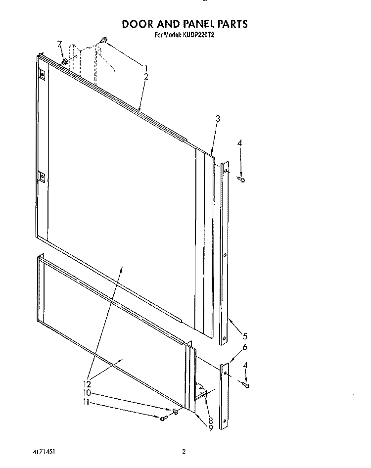 DOOR AND PANEL Diagram and Parts List for KUDP220T2  KitchenAid Dishwasher