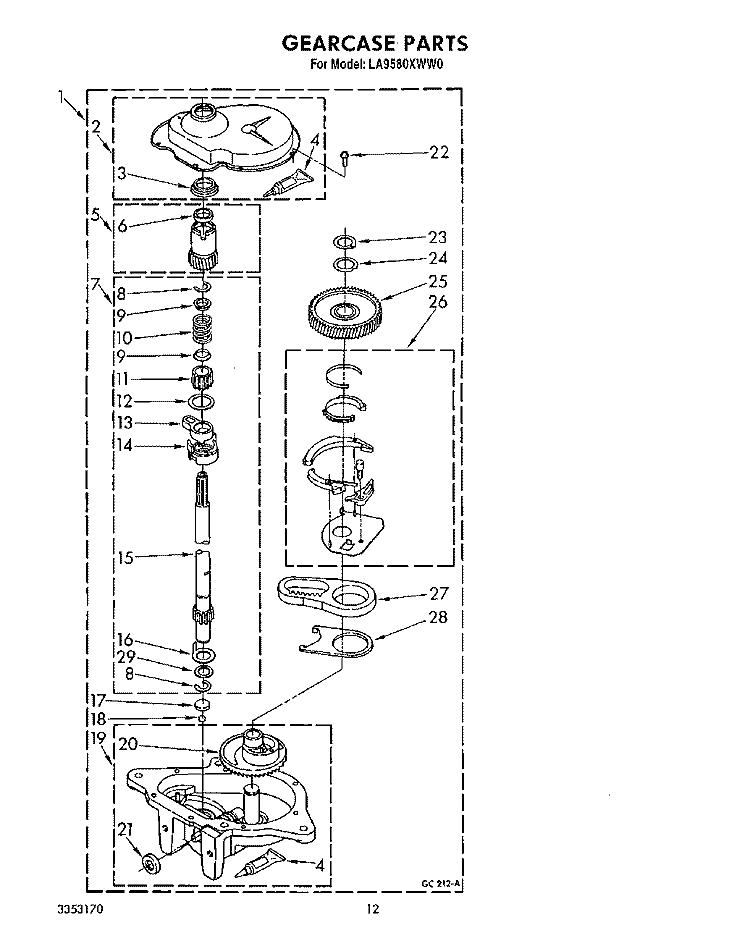 GEARCASE Diagram and Parts List for LA9580XWF0  Whirlpool Washer