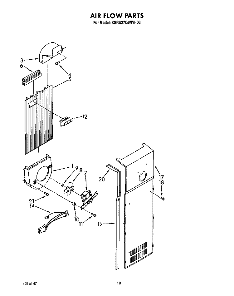 AIR FLOW Diagram and Parts List for KSRS27QWWH00  KitchenAid Refrigerator