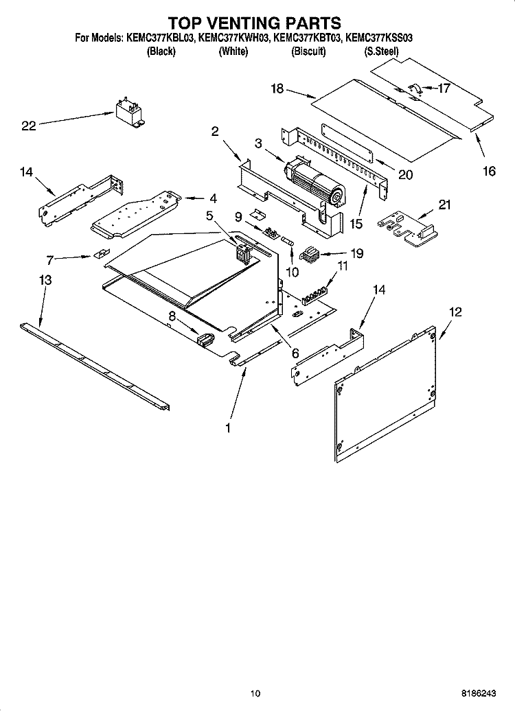 TOP VENTING PARTS Diagram and Parts List for KEMC377KBL03  KitchenAid Microwave Oven Combo