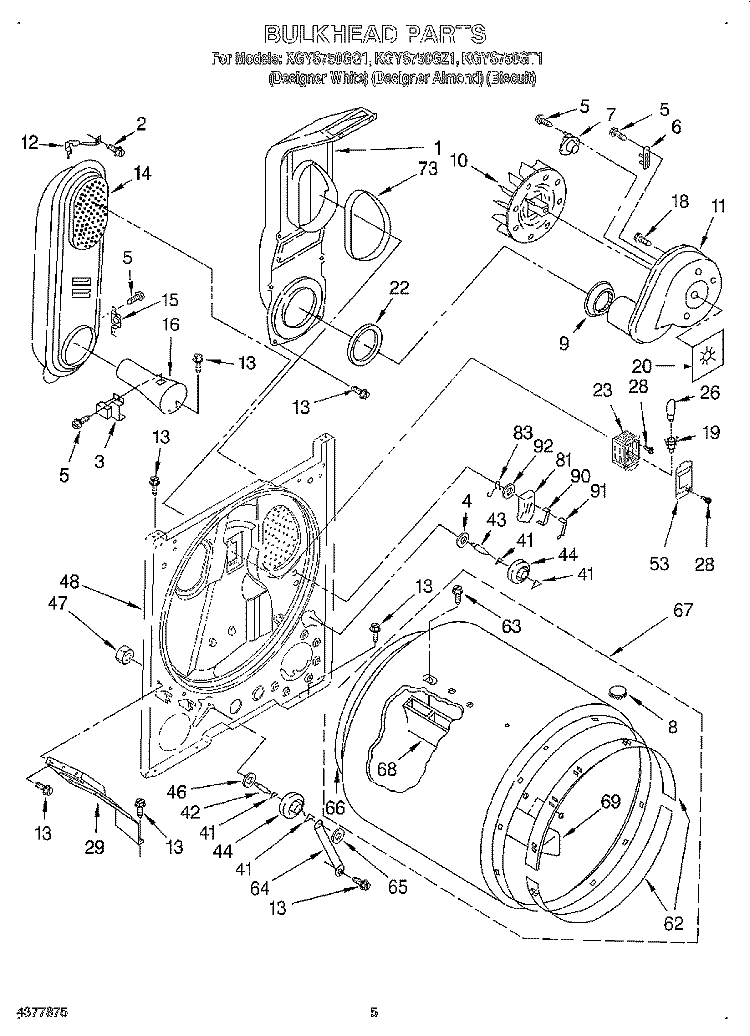 BULKHEAD Diagram and Parts List for KGYS750GQ1  KitchenAid Dryer