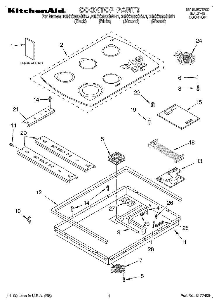SECTION Diagram and Parts List for KECC568GBL1  KitchenAid Cooktop