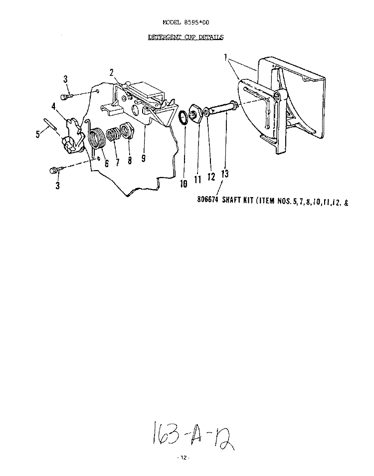 DETERGENT CUP Diagram and Parts List for 8595W00  Roper Dishwasher