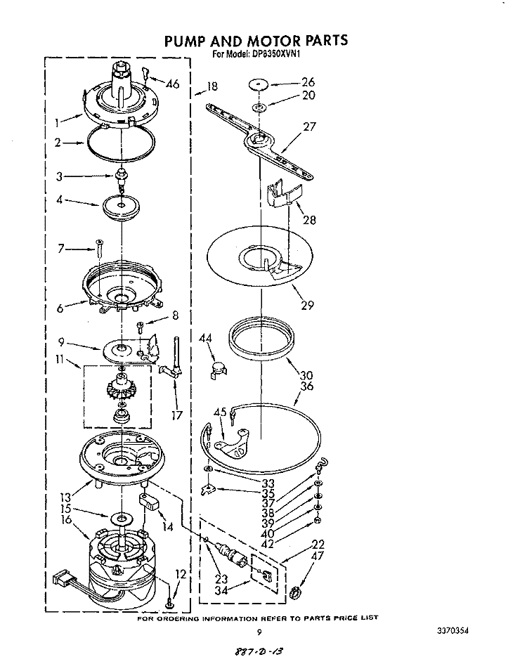 PUMP AND MOTOR Diagram and Parts List for DP8350XVN1  Whirlpool Dishwasher