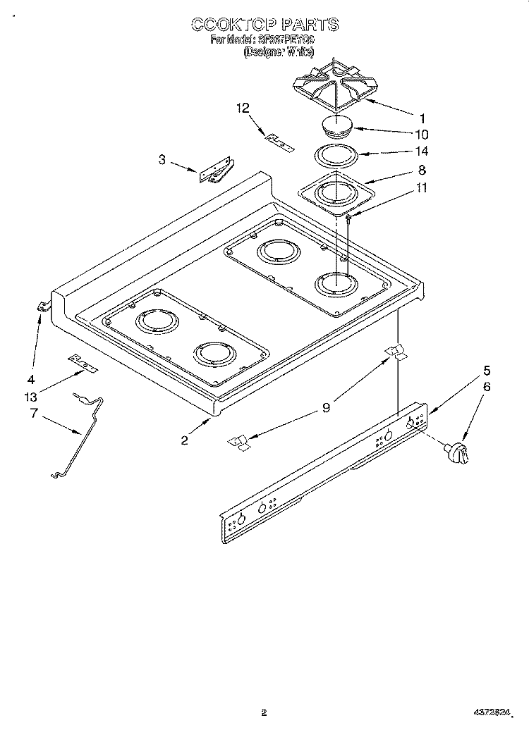 COOKTOP Diagram and Parts List for SF367PEYQ9  Whirlpool Range