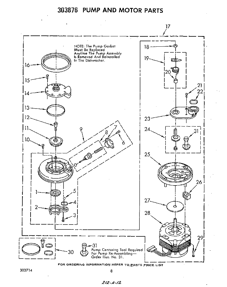 303876 PUMP AND MOTOR Diagram and Parts List for DU4040XP0  Whirlpool Dishwasher