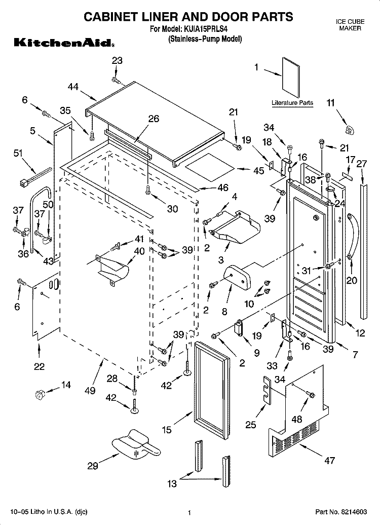 CABINET LINER AND DOOR PARTS Diagram and Parts List for KUIA15PRLS4  KitchenAid Ice Maker