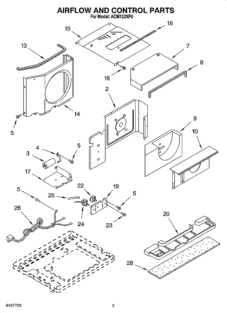 AIR FLOW AND CONTROL PARTS Diagram and Parts List for ACM122XP0  Whirlpool Air Conditioner