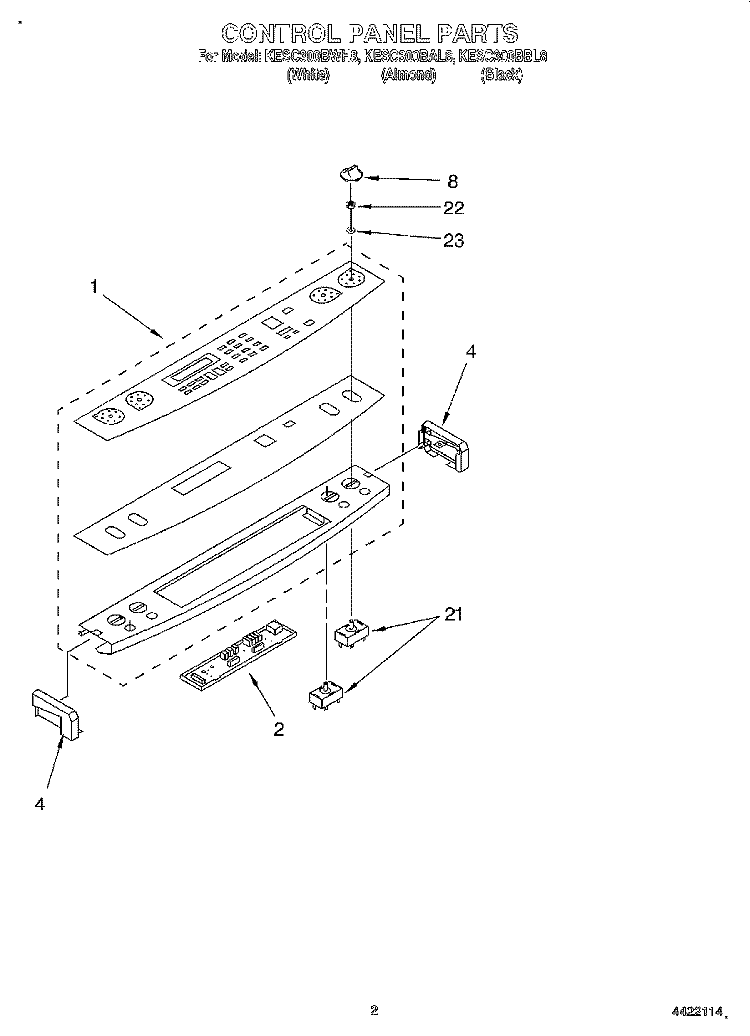 CONTROL PANEL Diagram and Parts List for KESC300BBL8  KitchenAid Range