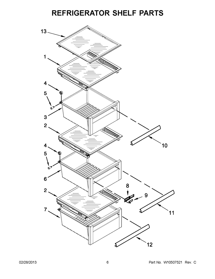REFRIGERATOR SHELF PARTS Diagram and Parts List for WRL767SIAM00  Whirlpool Refrigerator