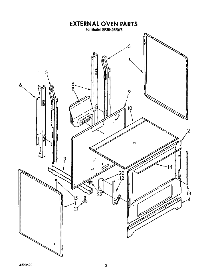 EXTERNAL OVEN Diagram and Parts List for SF3040SRW6  Whirlpool Range