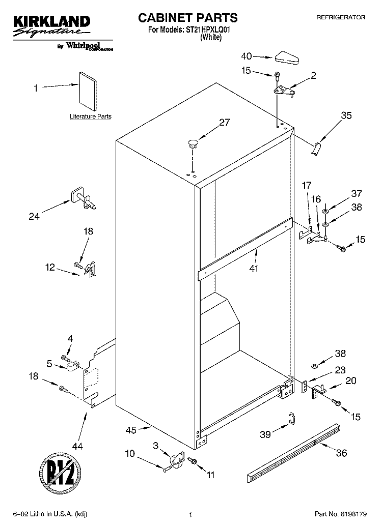 CABINET, LITERATURE Diagram and Parts List for ST21HPXLQ01  Whirlpool Refrigerator