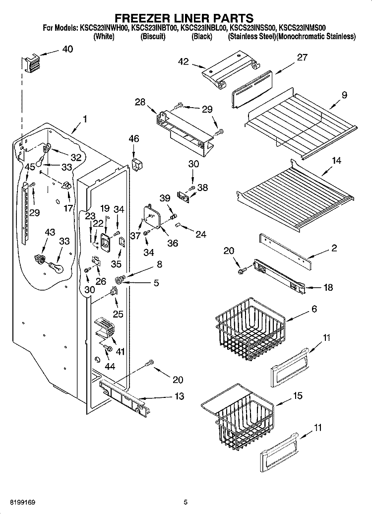 FREEZER LINER PARTS Diagram and Parts List for KSCS23INBL00  KitchenAid Refrigerator