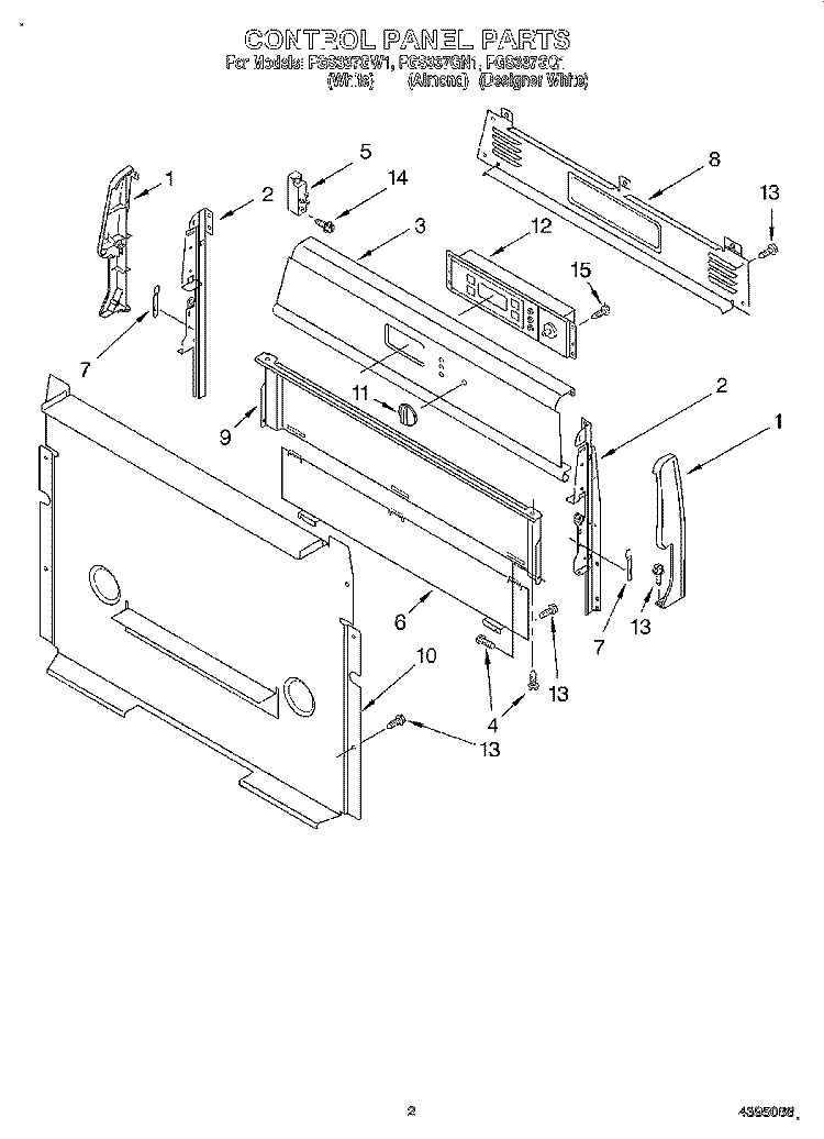 CONTROL PANEL Diagram and Parts List for FGS337GN1  Roper Range