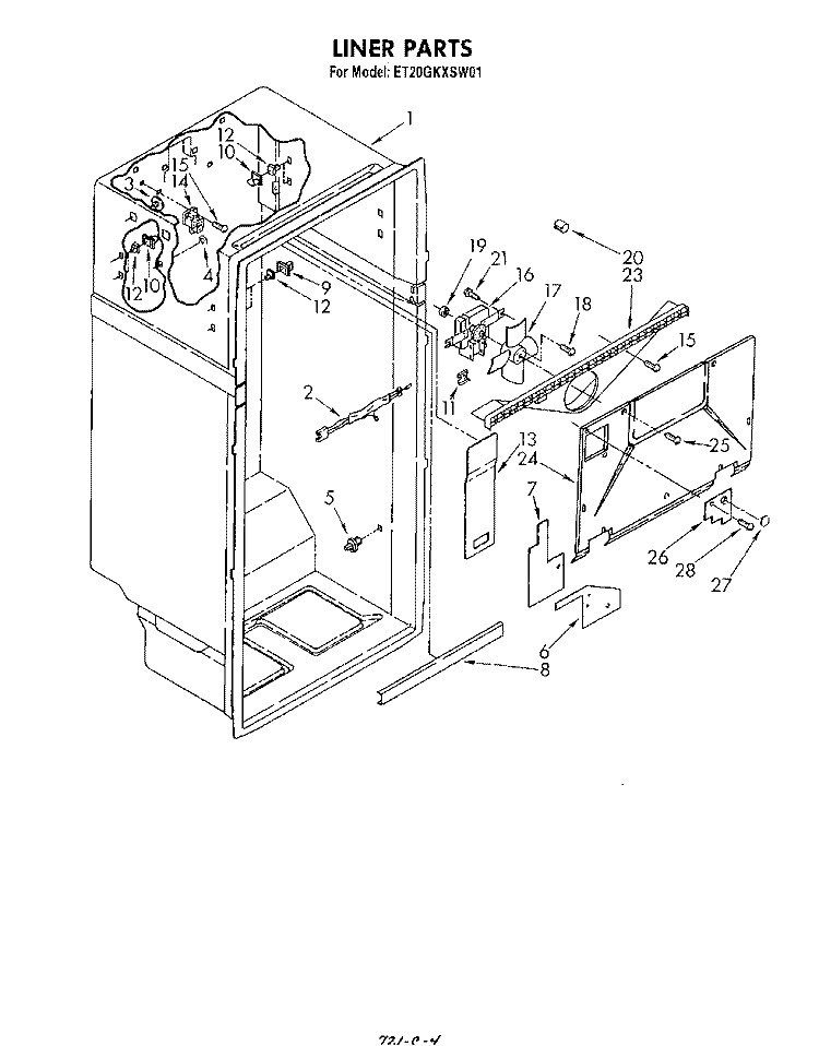 LINER Diagram and Parts List for ET20GKXSW01  Whirlpool Refrigerator