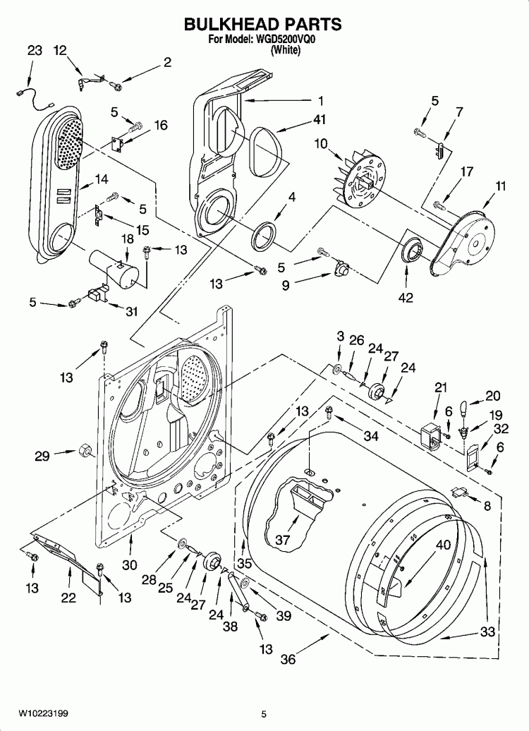 BULKHEAD PARTS Diagram and Parts List for WGD5200VQ0  Whirlpool Dryer