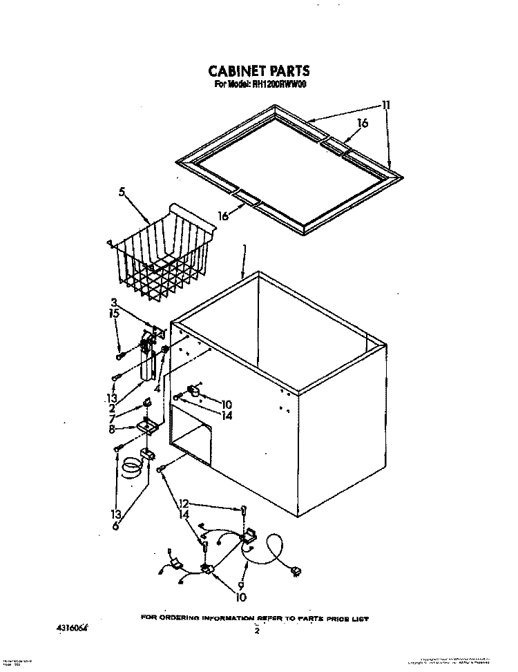 CABINET Diagram and Parts List for RH1200RWW00  Roper Freezer
