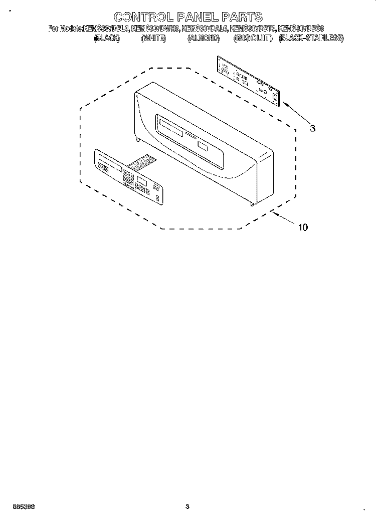 CONTROL PANEL, LITERATURE Diagram and Parts List for KEMS307DBS6  KitchenAid Microwave Oven Combo