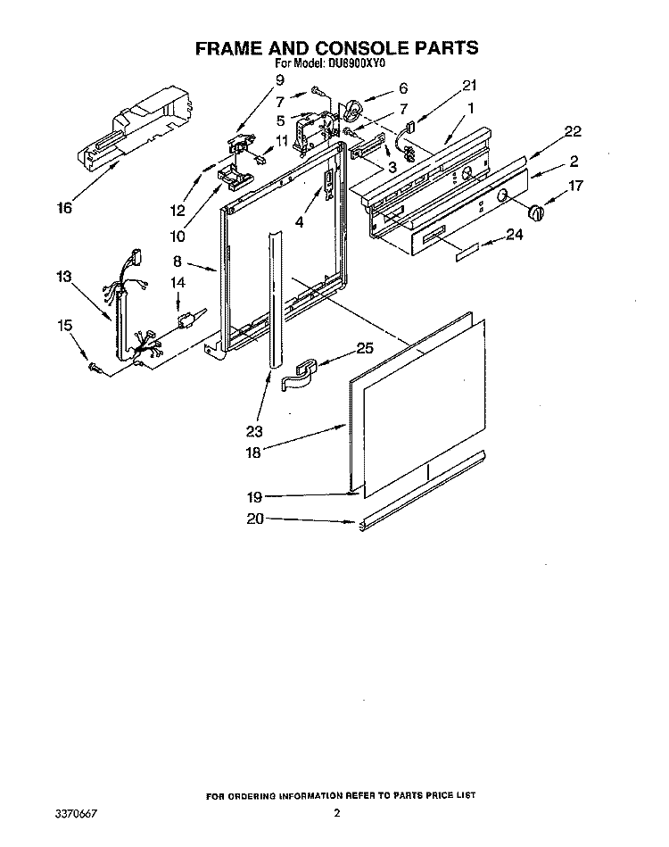 FRAME AND CONSOLE Diagram and Parts List for DU8900XY0  Whirlpool Dishwasher