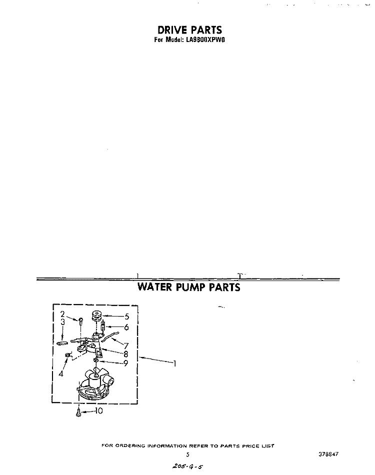 WATER PUMP Diagram and Parts List for LA9800XPW0  Whirlpool Washer