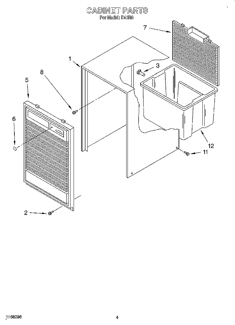 CABINET Diagram and Parts List for D40B0  Whirlpool Dehumidifier