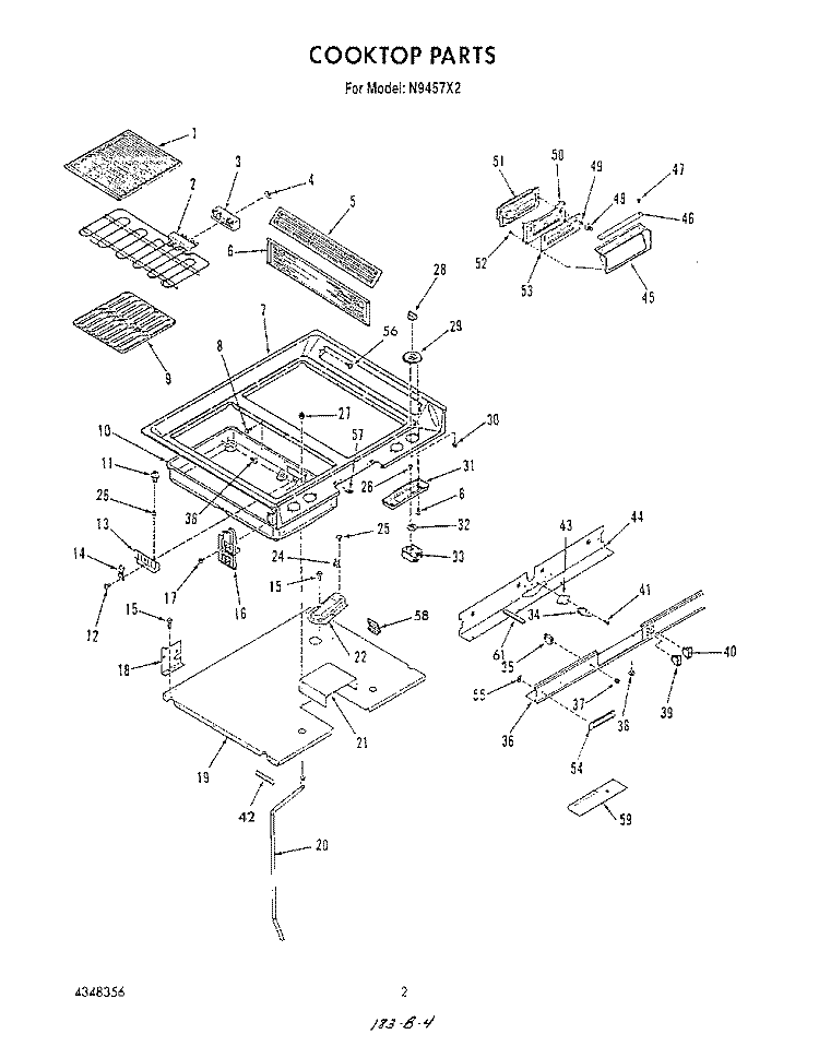COOK TOP Diagram and Parts List for N9457X2  Roper Range