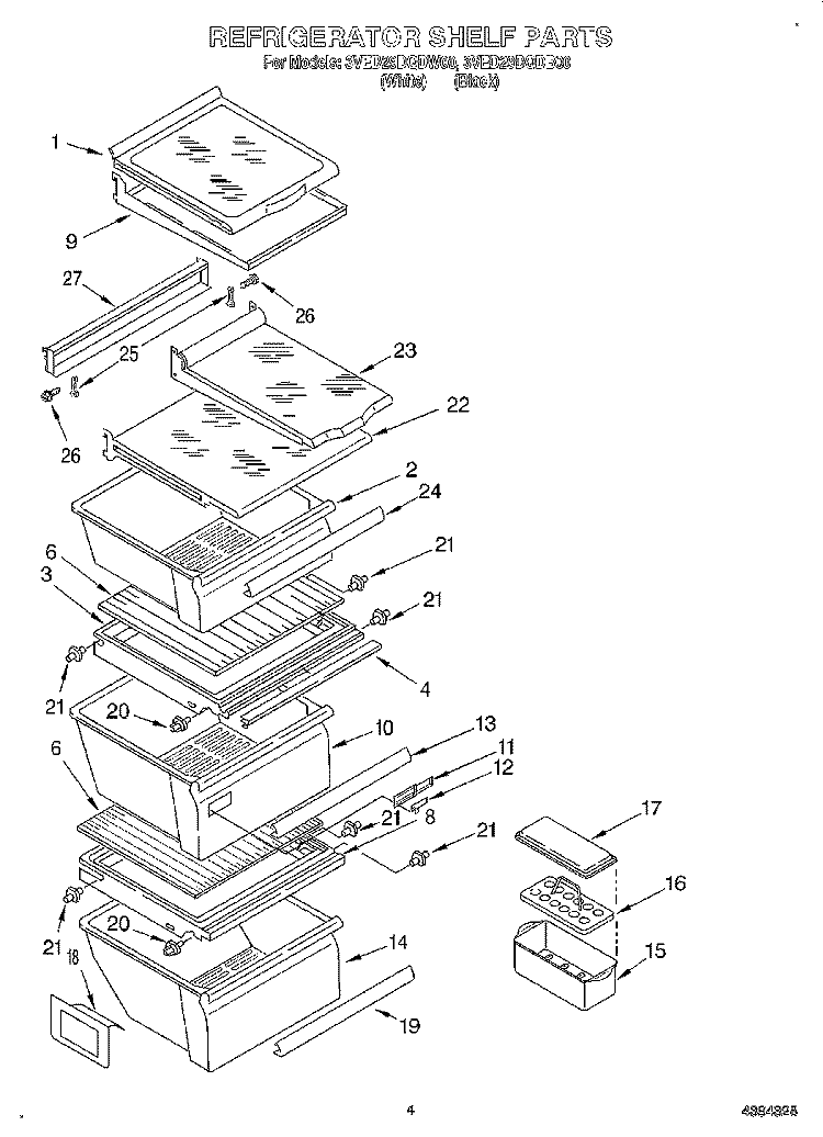 REFRIGERATOR SHELF Diagram and Parts List for 3VED29DQDW00  Whirlpool Refrigerator
