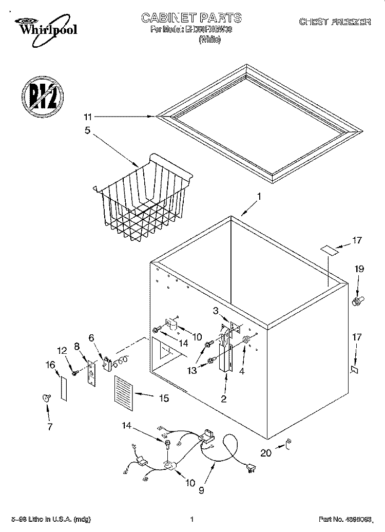 SECTION Diagram and Parts List for EH050FXGW03  Whirlpool Freezer
