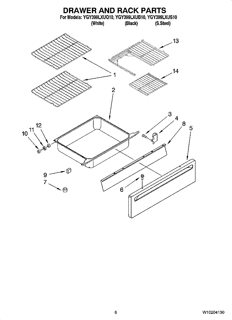 DRAWER AND RACK PARTS, OPTIONAL PARTS (NOT INCLUDED) Diagram and Parts List for YGY399LXUQ10  Whirlpool Range