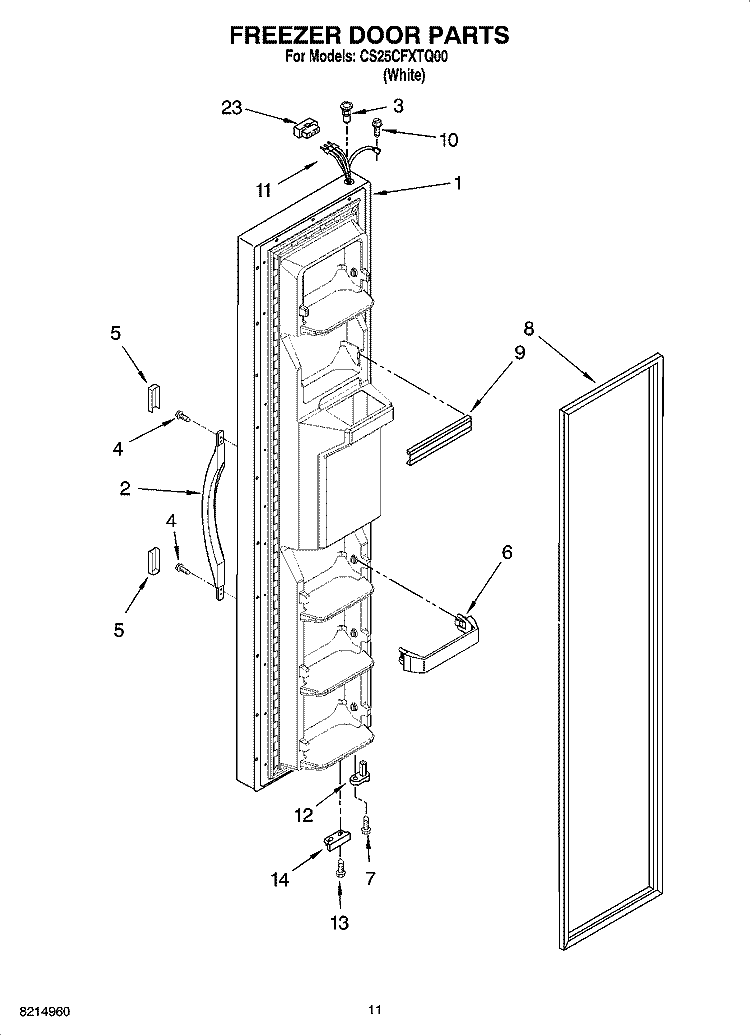 FREEZER DOOR PARTS Diagram and Parts List for CS25CFXTQ00  Crosley Refrigerator