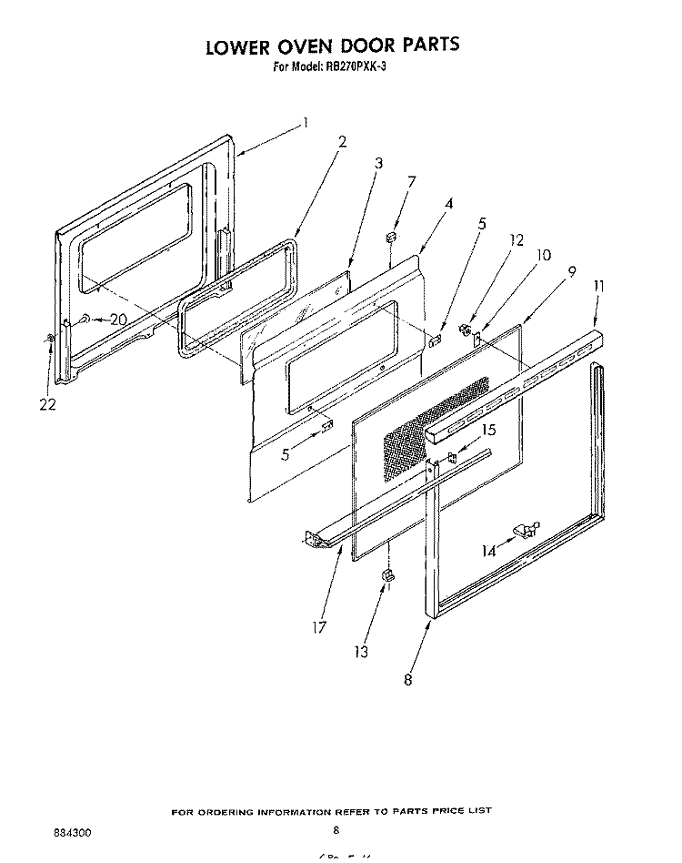 LOWER OVEN DOOR , LITERATURE AND OPTIONAL Diagram and Parts List for RB270PXK3  Whirlpool Wall Oven