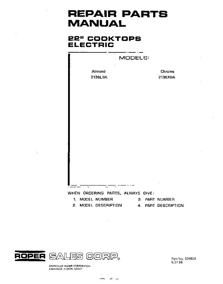 SECTION Diagram and Parts List for 2136^0A  Whirlpool Cooktop