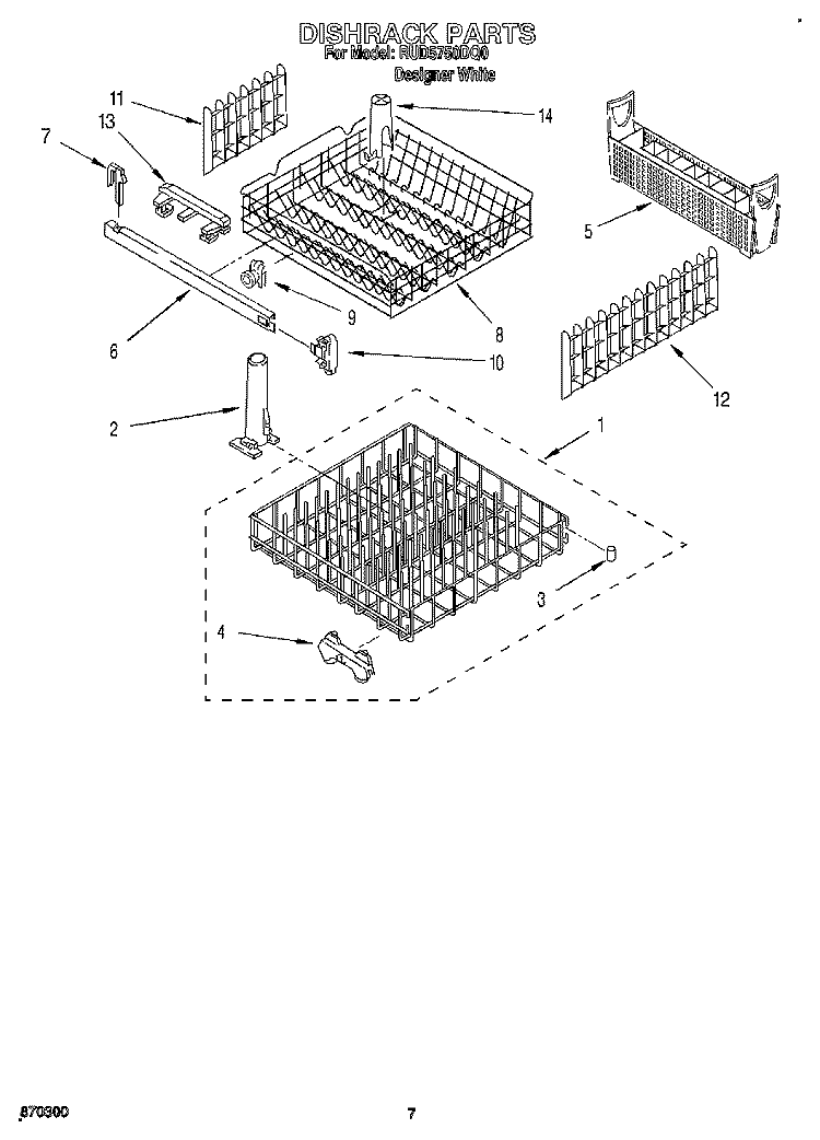 DISHRACK Diagram and Parts List for RUD5750DQ0  Roper Dishwasher