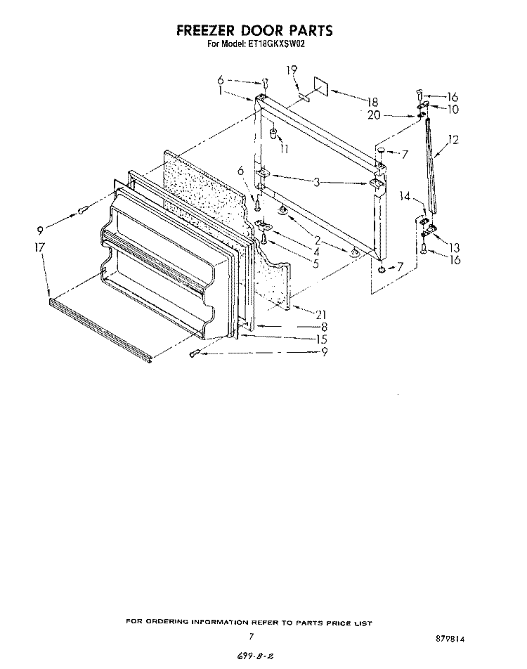 FREEZER DOOR Diagram and Parts List for ET18GKXSW02  Whirlpool Refrigerator
