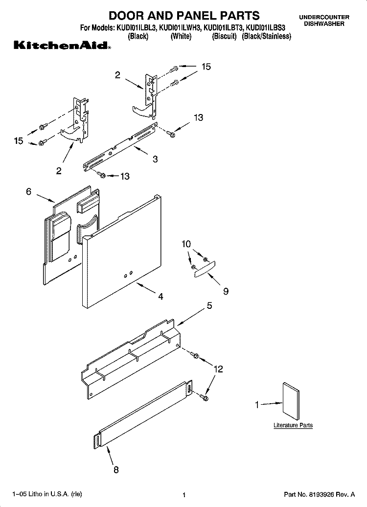 DOOR AND PANEL PARTS Diagram and Parts List for KUDI01ILWH3  KitchenAid Dishwasher