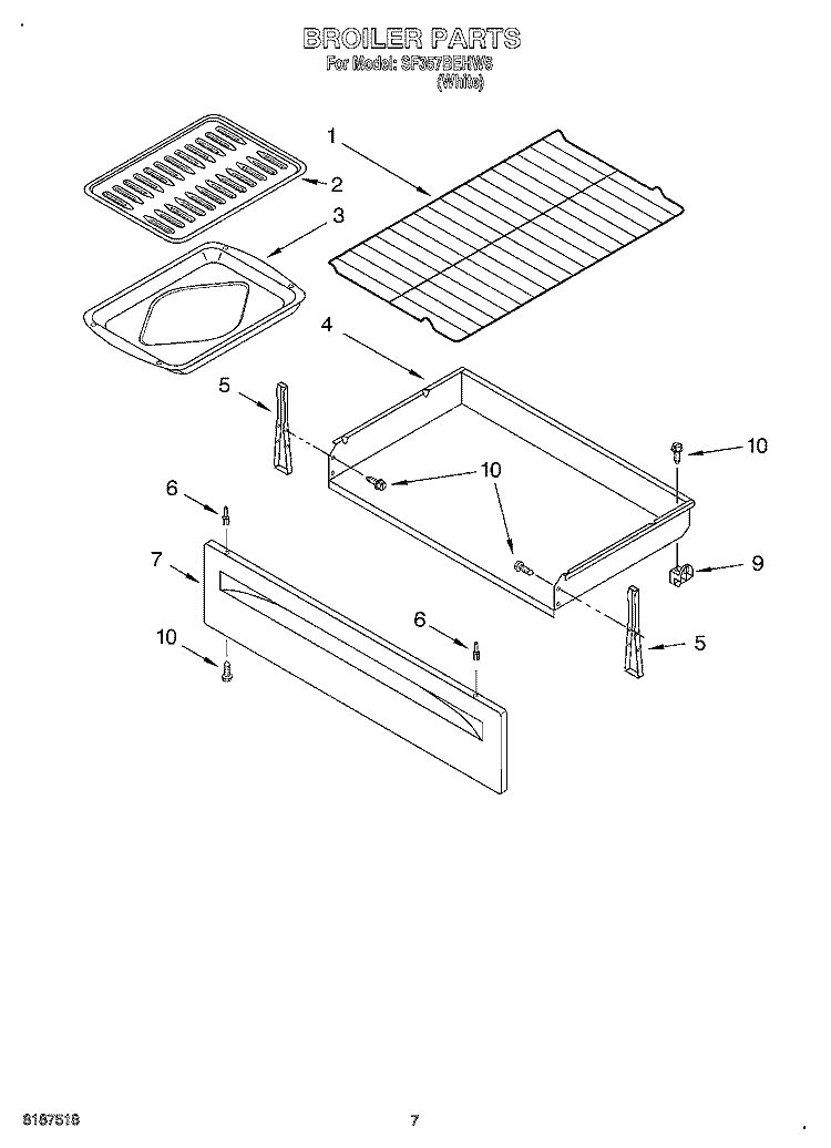 BROILER Diagram and Parts List for SF357BEHW6  Whirlpool Range