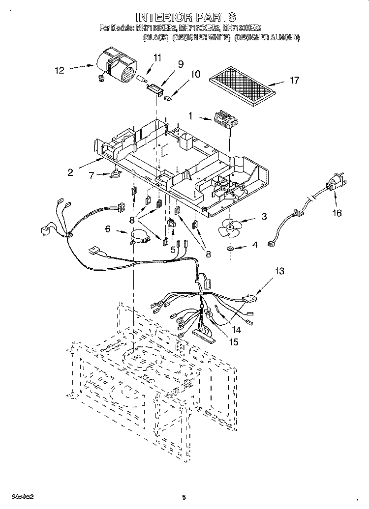 INTERIOR Diagram and Parts List for MH7130XEZ2  Whirlpool Microwave