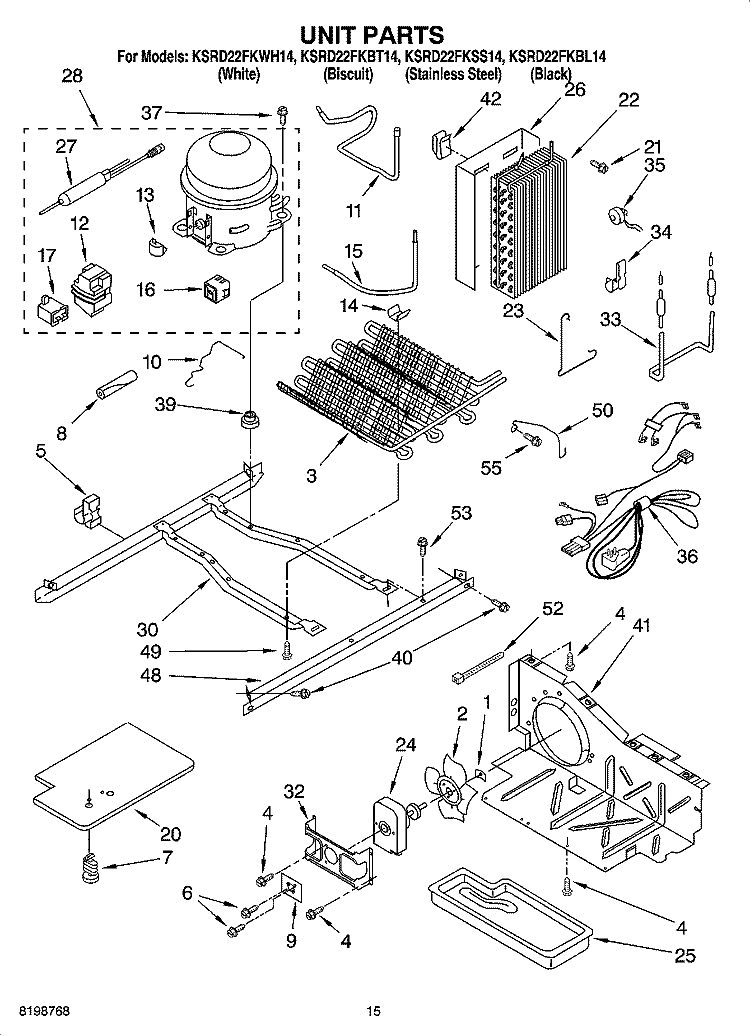 UNIT PARTS Diagram and Parts List for KSRD22FKBL14  KitchenAid Refrigerator