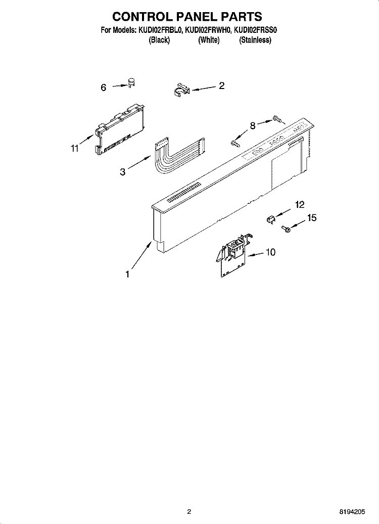 CONTROL PANEL PARTS Diagram and Parts List for KUDI02FRSS0  KitchenAid Dishwasher