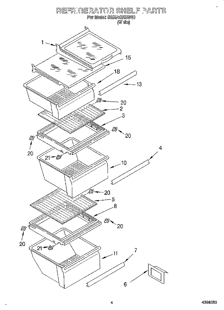 REFRIGERATOR SHELF Diagram and Parts List for SS25AQXHW00  Whirlpool Refrigerator