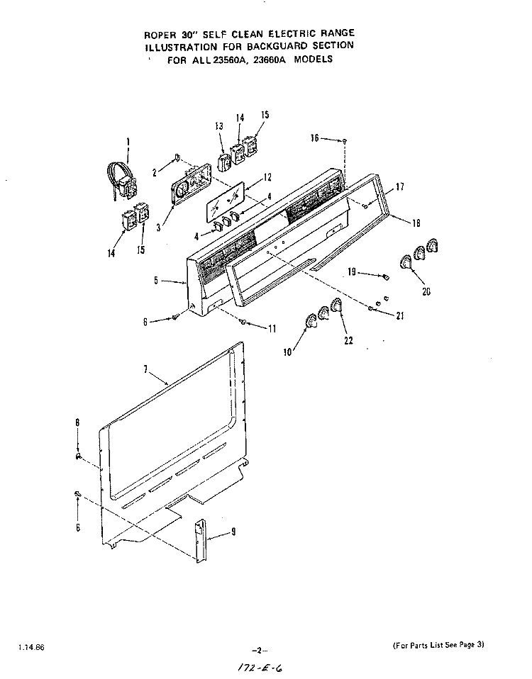 MAIN TOP Diagram and Parts List for 2366W0A  Roper Range