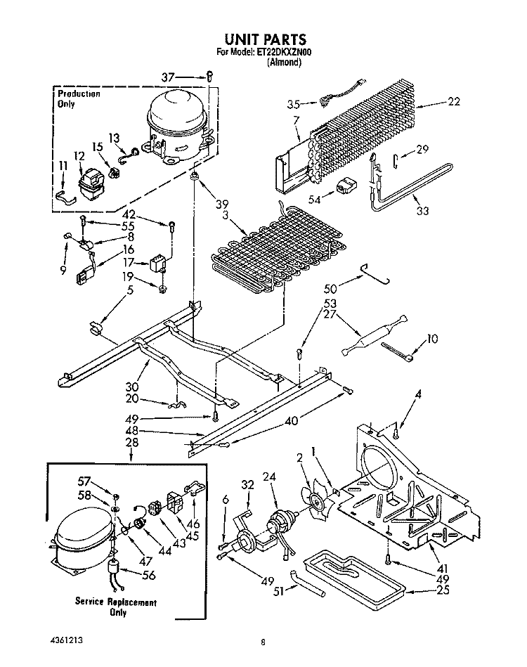 UNIT Diagram and Parts List for ET22DKXZN00  Whirlpool Refrigerator
