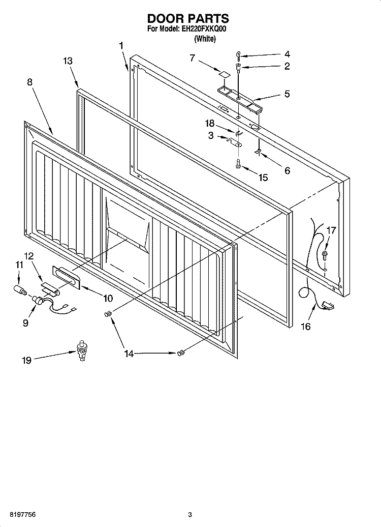 DOOR PARTS Diagram and Parts List for EH220FXKQ00  Whirlpool Freezer