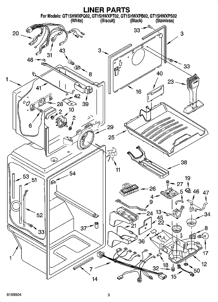 LINER PARTS Diagram and Parts List for GT1SHWXPS02  Whirlpool Refrigerator